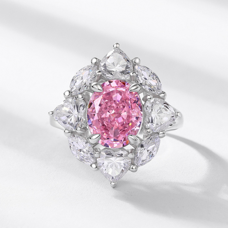 Wilsheng joyería nuevo europeo y americano personalizado plata S925 Rosa anillo moda lujo hielo flor corte alto carbono diamante anillo