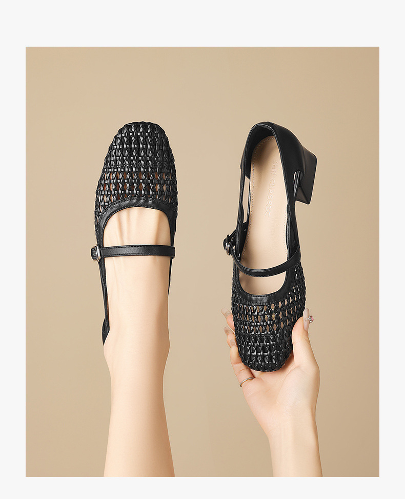Sandal nữ quai ngang cổ điển gót vuông thoáng khí — BL735 Màu be chi tiết 19
