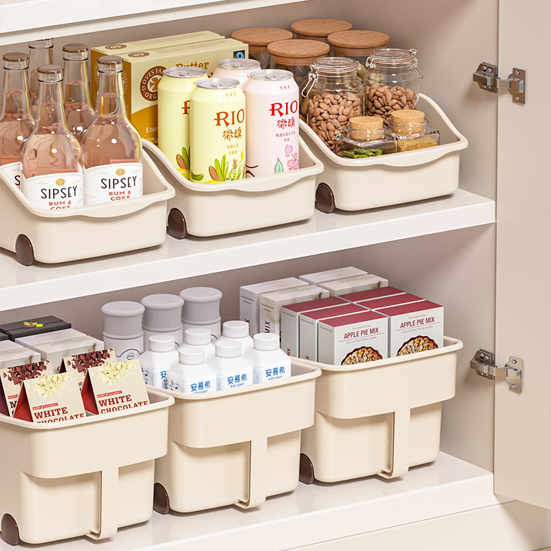 25 Years New Cabinet Storage Box Pp Large Capacity with Roller Handle Snack Desktop Miscellaneous Storage Box Storage Box