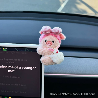 Doll Car Dashboard Ornament: Car ornaments - little-pig-bow-headband-white-backpack