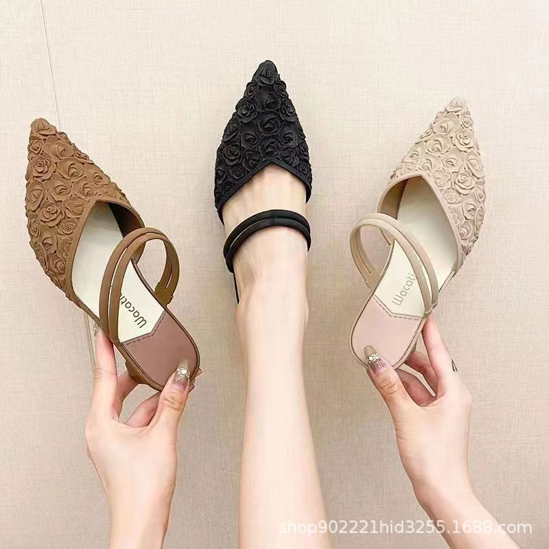 Charming shark new fashion women's summer casual daily solid color pointed toe half slippers flat closed toe sandals