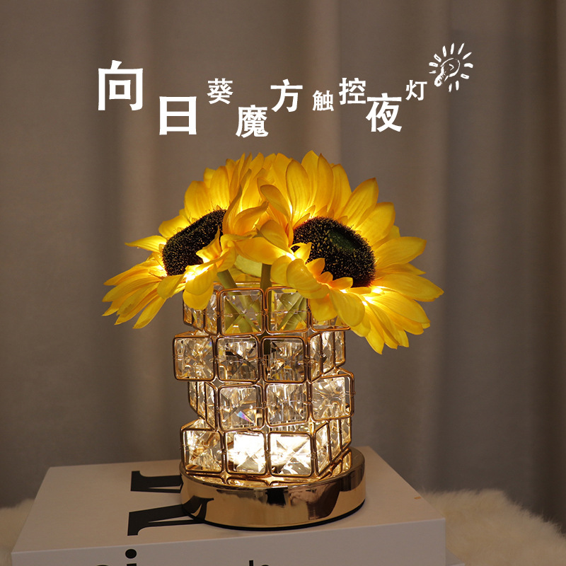 Girasol LED noche luz Rose cristal decoración escritorio dormitorio atmósfera lámpara de mesa regalo cumpleaños