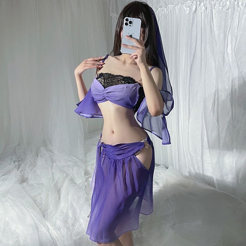 Zixia Fairy Hanfu-Inspired Lace Babydoll Set with Veil, Tube Top, Dress and Panties — detail image 9
