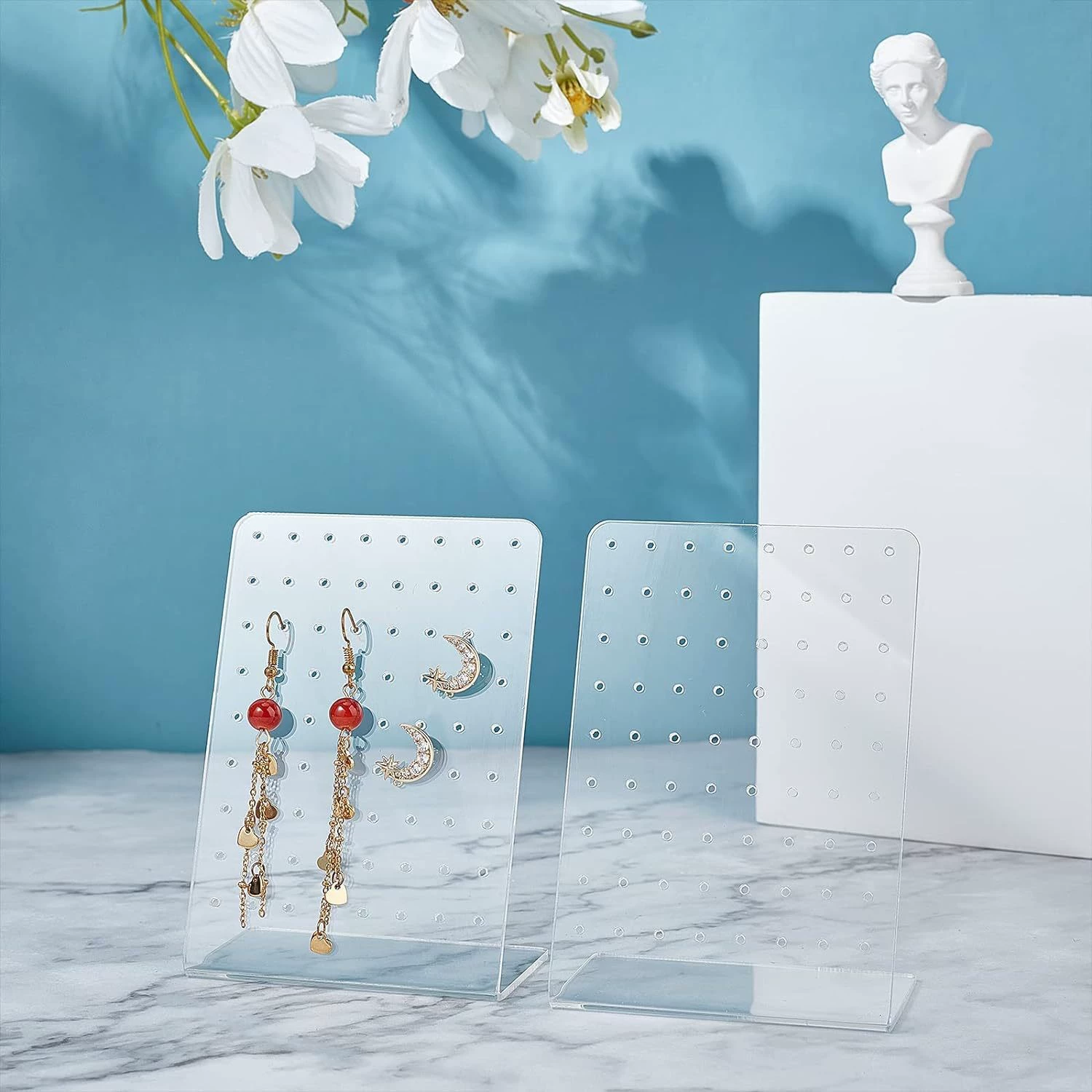 Acrylic earrings, stand, storage system, necklace