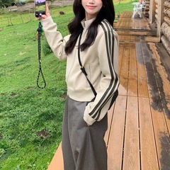 立领拉链短款卫衣外套休闲百搭设计感运动美式显瘦收腰上衣秋冬