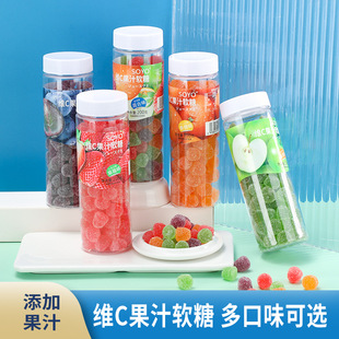 廠家批發網紅零食維C果汁軟糖瓶裝橡皮糖qq軟糖凝膠糖果200克瓶裝