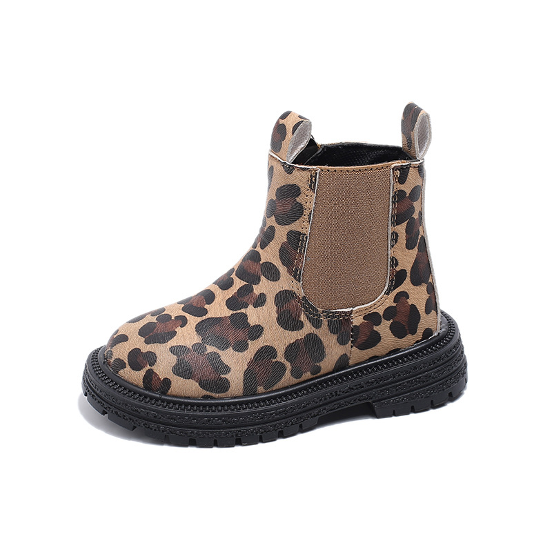 Ghete scurte din piele pentru fete, model leopard Martin 2024, toamnă/iarnă, Chimney, la modă coreeană, pentru fetițe_voghion.com