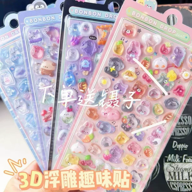 3D мультфильм стерео рельеф веселая наклейка Кристаллический бриллиант детский декоративный наклейка для девочек капающий клей милый водонепроницаемый наклейка