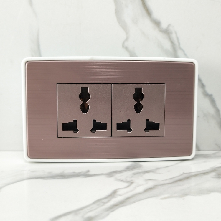 出口118型墙壁开关金属拉丝多能插座二位家用三孔多功能电源插座