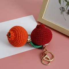 Hand-knitted fresh fruit hanger, high-quality yarn crocheted pomegranate simulation decoration, sweet handmade bag hanger