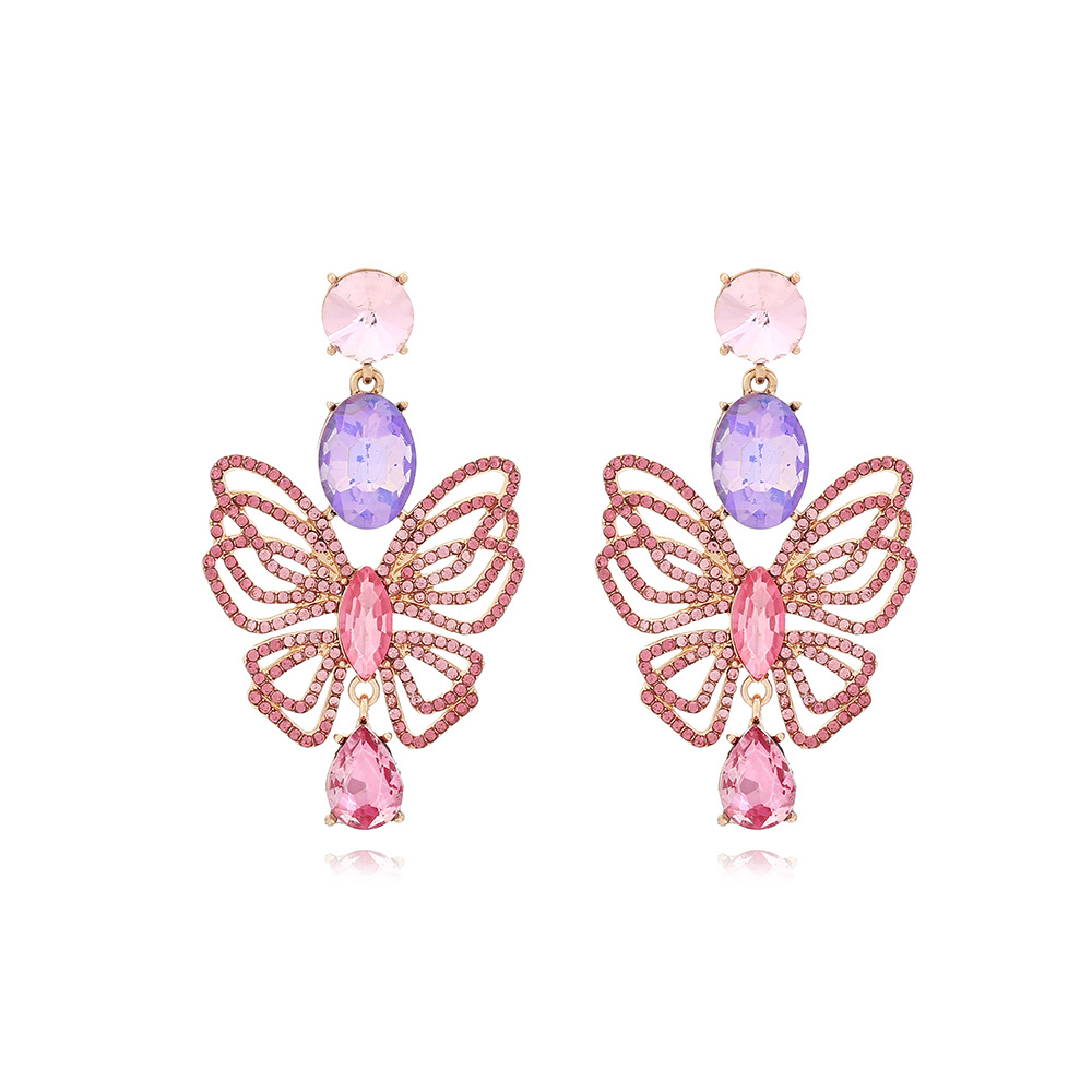 1 Paire Style IG Brillant Rond Les Gouttelettes D'Eau Papillon Évider Incruster Alliage De Zinc Strass Boucles D'oreilles display picture 2