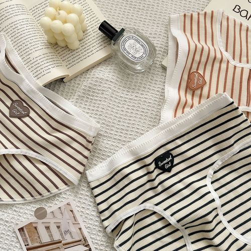 Pure cotton striped C427 American sweetheart 5a pure cotton girl underwear skin-friendly hip-covering mid-waist briefs