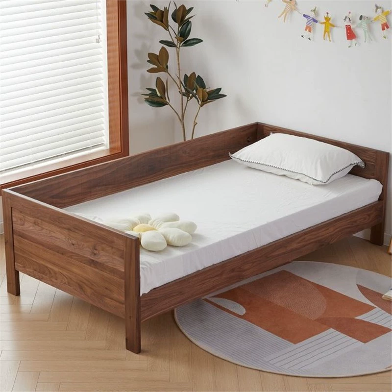 Современная минималистская детская кровать из вишневого дерева из черного ореха из цельного дерева с мультяшной кроватью с ограждением для детской близнеца
