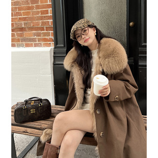 "Pull Sister Parker" Light Luxury High Goods Parker Clothing Natural Fur Liner Huge Fox Wool Collar Long Winter New