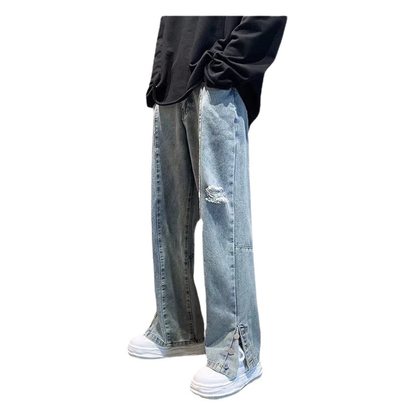 Carta de estilo americano bordado jeans hombres de primavera y verano marca de moda hip hop Pantalones rectos estilo coreano Ruan guapo Pantalones anchos