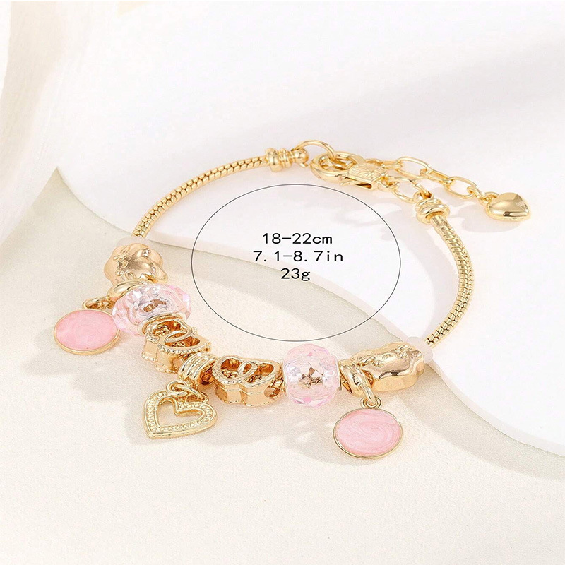 Panjia pulsera Dora DIY cuentas transfronterizas estriado colgante en forma de corazón cristal ajustable pulsera de cadena de cobre