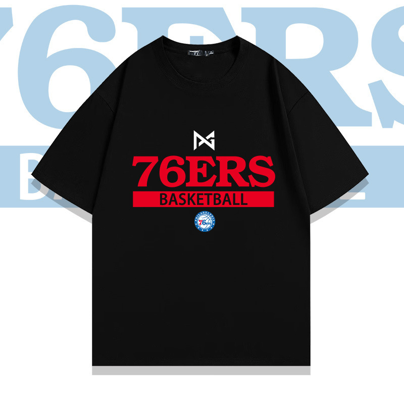 Philadelphia 76ers pure cotton sports short-sleeve T-shirt for men and women, summer trendy loose-fitting drop-shoulder top Philadelphia 76ers pure cotton sports short-sleeve T-shirt for men and women, summer trendy loose-fitting drop-shoulder top