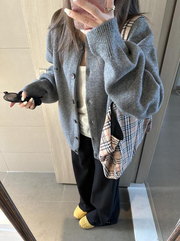 灰色针织开衫毛衣外套女秋季新款宽松慵懒风百搭高级感外搭上衣冬|undefined