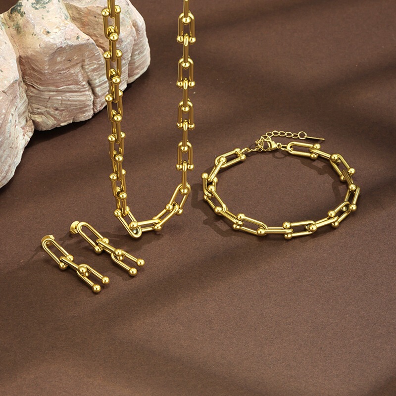 Cross-border horseshoe chain stainless steel electroplated bracelet, simple style with a cool luster and geometric buckle design, suitable for both bracelet and necklace