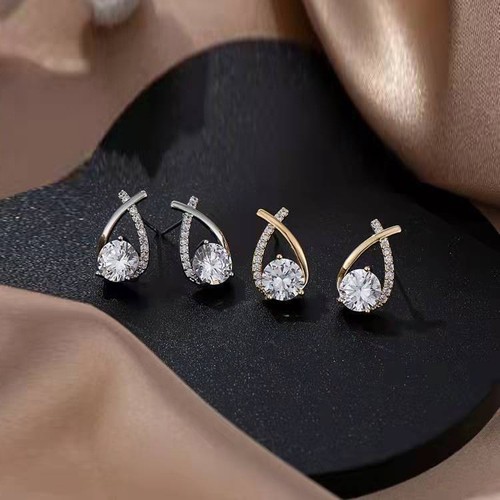 s925 silver needle geometric cross zircon earrings Korean style new fashion fishtail diamond light luxury multi-match earrings for women wholesale