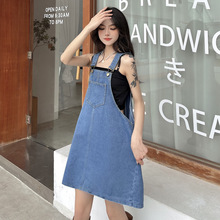 宽松简约连衣裙新款裙子夏韩风背带牛仔裙欧美复古短学生港味