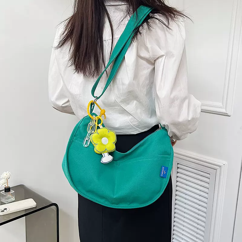 帆布包女 2023新款大容量简约大学生上课通勤单肩斜挎包ins饺子包