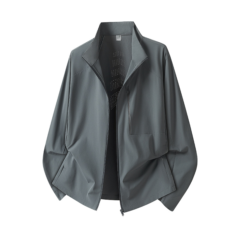 Summer Ice Silk Stand-Up Collar Sun Protection Clothing, Summer Thin Style, Unisex for Middle-Aged Men and Women, Anti-Uv Mesh Hoodless Jacket