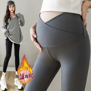 Pregnant women's leggings 2022 autumn outer wear shark leather pants cropped casual Yoga slimming Barbie pants