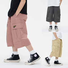 2024夏季童裝新品男童薄款休閒褲中大童洋氣寬鬆貼標七分工裝褲潮