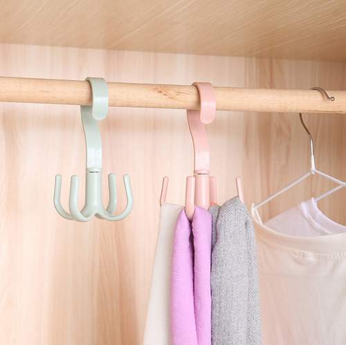 Rotating four-claw hook, multi-functional wardrobe bag hook, nail-free plastic tie hook, storage hook manufacturer