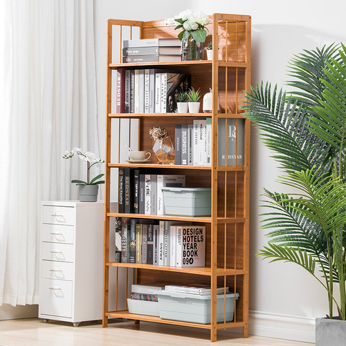 Simple bookshelf rack floor-standing simple solid wood bedroom living room bamboo small bookcase desktop storage student