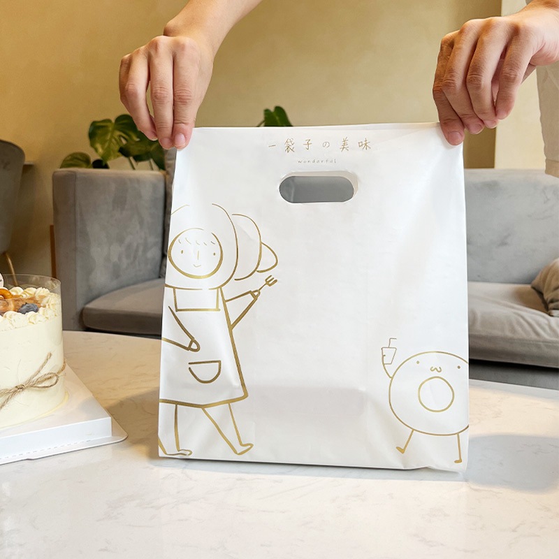 Takeaway embalaje bolsa postre comida bolsa de plástico hornear pastel panadería portátil embalaje bolsa logotipo al por mayor