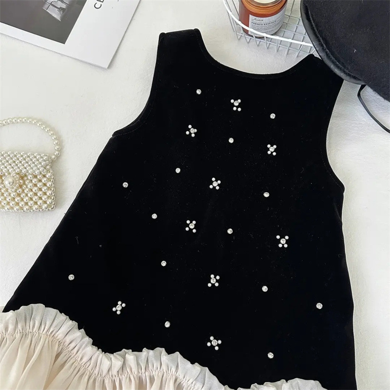 Xianning Seven Ropa para niños Niñas Velvet 2025 Vestido de otoño e invierno Estilo de primavera y otoño Falda de bebé para niños más falda de chaleco de terciopelo