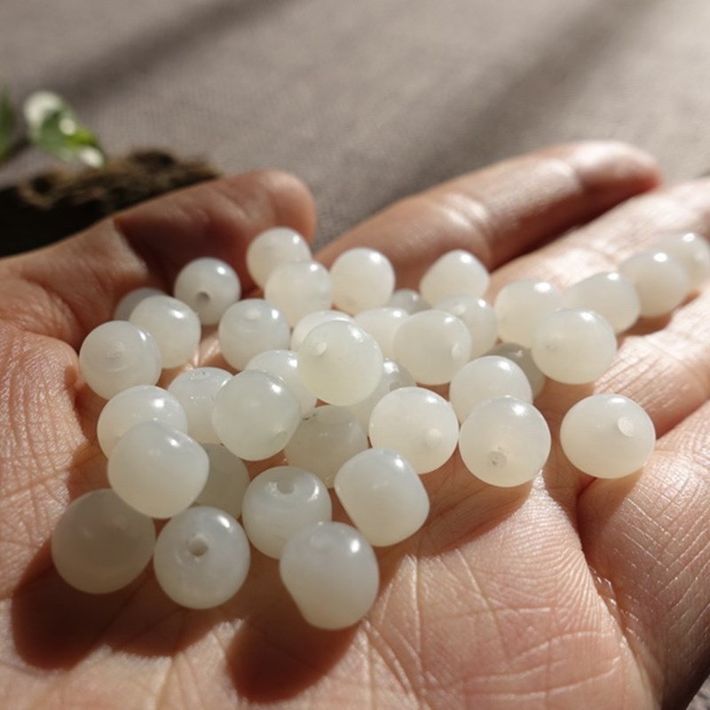 和田玉白玉 和田白玉復古老型珠7*8mm 玉石珠子配飾配件 散珠