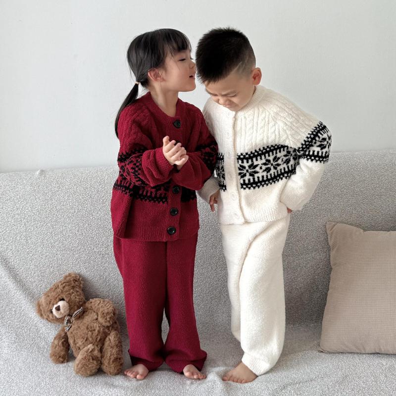 亲子系列CaCa开衫系扣半边绒睡衣女秋冬加厚保暖软绵绵家居服套装|undefined