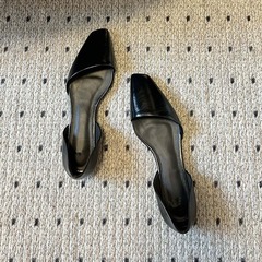 Toreme フランス本革レトロ小さなスクエアトゥ斜め口中空シングルシューズ女性の春と秋のフラットバレエシューズサンダル