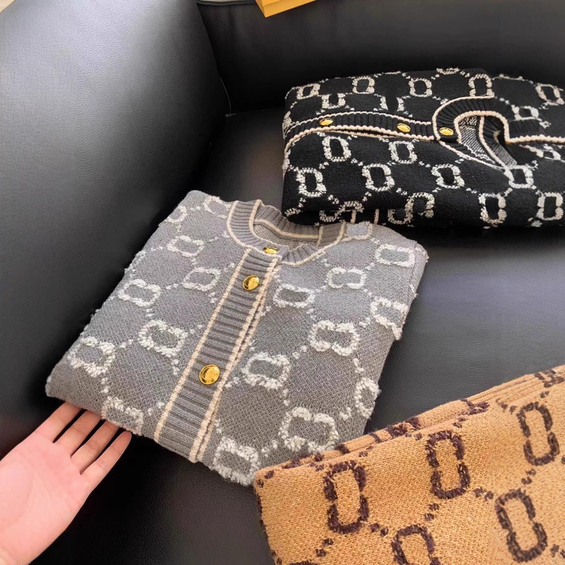 Non-Market Goods~Shenzhen Nanyou Classy Women's Clothing Small Fragrant Jacquard Letter Velvet Round Neck Wool Cardigan Jacket