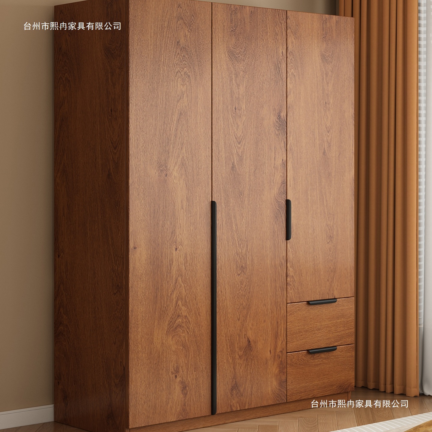 Independent Wardrobe Storage Cabinet for Home Bedroom, Small Apartment Rental Wardrobe with Double Doors, Mid-Century Style New Wardrobe
