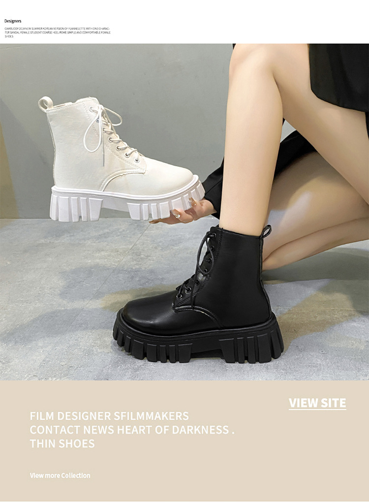Dam korta cowboyboots höst vinter med snörning tjock sula mode_voghion.com