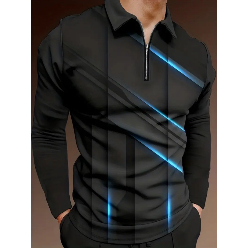TK hombres transfronterizos del sudeste asiático casual suelto transpirable de manga larga solapa cremallera camisa POLO venta caliente impresión 3D