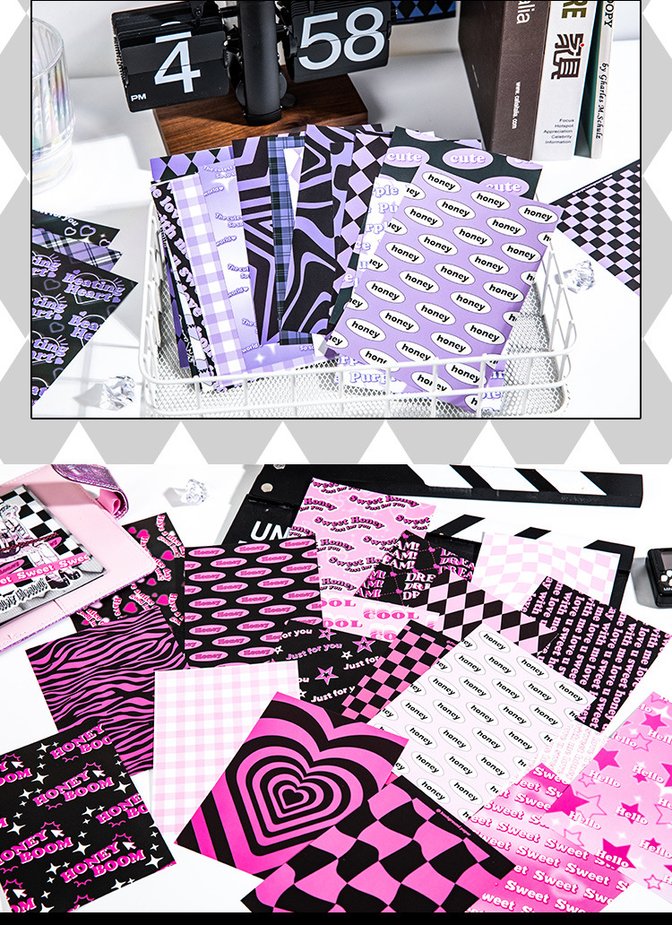 甜酷少女y2k美式甜心电波无粘性素材纸英文格纹手帐装饰打底背景详情9