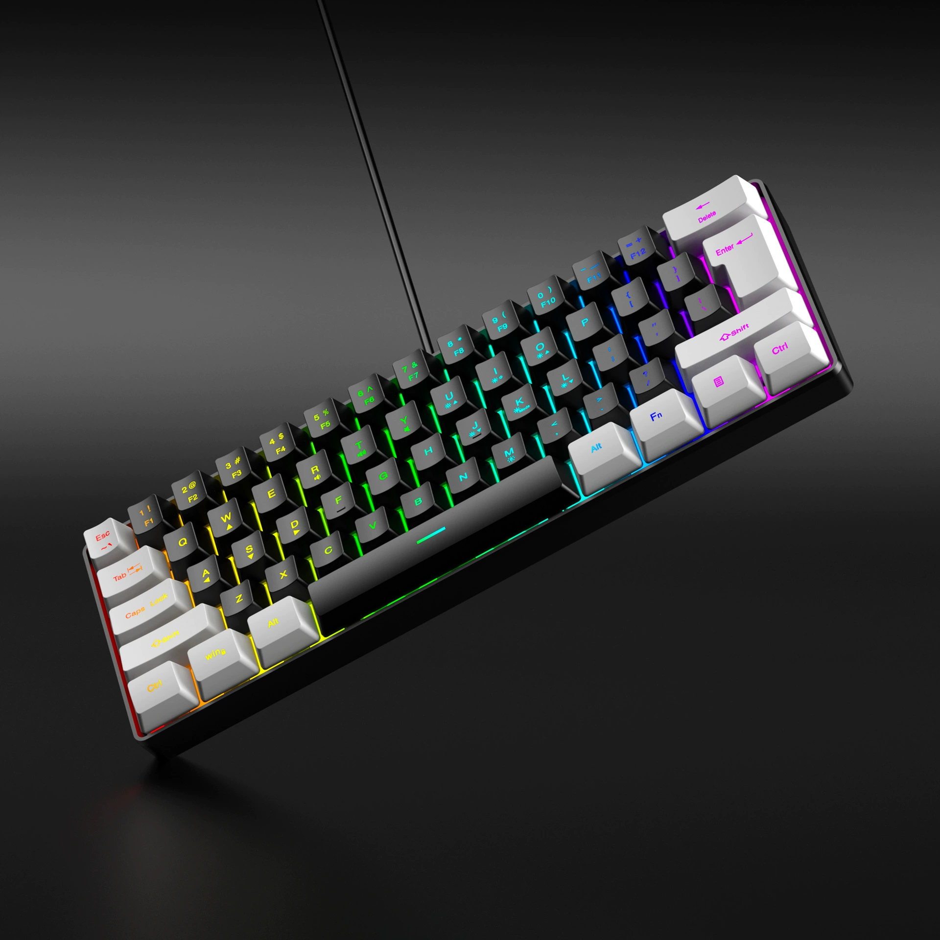 Набор клавиатура G61 — 61-клавишная механическая RGB проводная USB-клавиатура с мышью, ABS-пластик, белая/чёрная