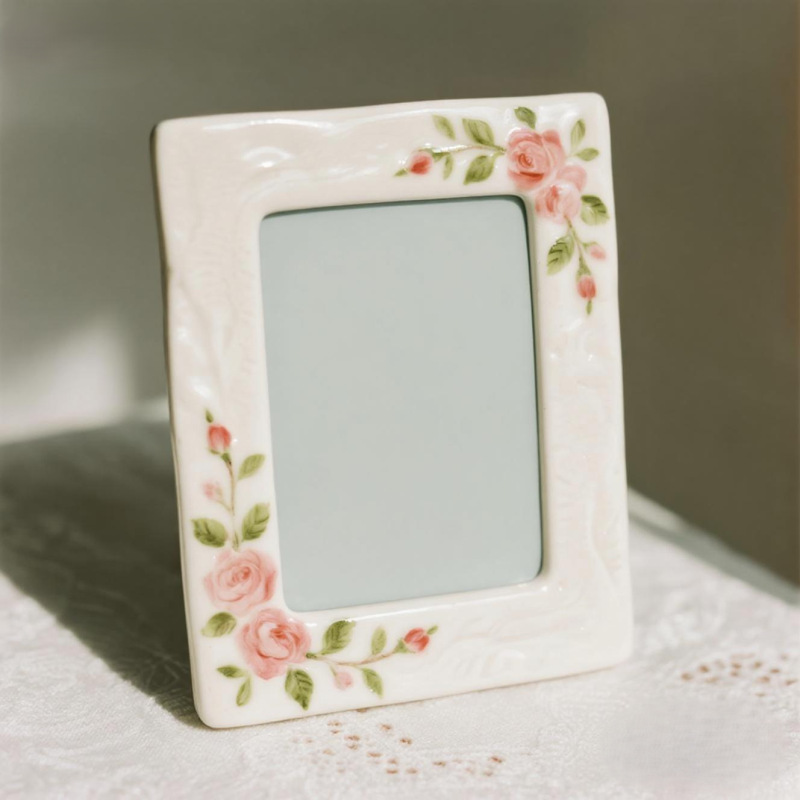 Retro Floral Ceramic Photo Frame Hand-Painted Pink Rose Table Desktop Decoration Photo Frame Wholesale