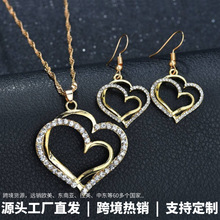 新款欧美饰品套装婚礼晚宴婚纱配饰双爱心桃心形耳环项链现货直销