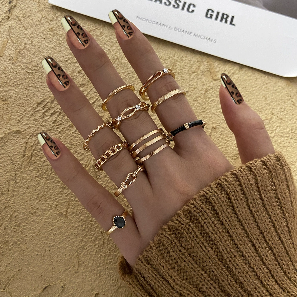 Multi-Joint Ring Set, 22 Pieces, Metal Adjustable Rings, Gold-Tone Mix
