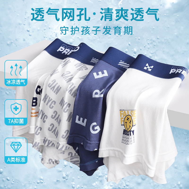 Juvenile Underwear Ice Silk Breathable Mesh Boxer Pants Junior High School Students Widened and Increased Fat Boxer Pants Head