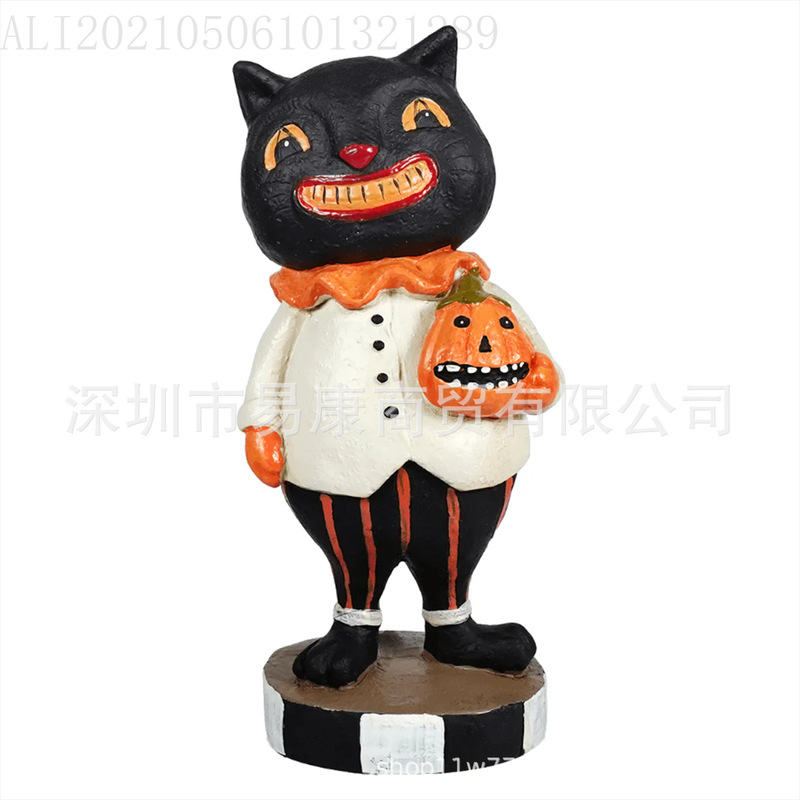 万圣节限定：树脂工艺品不给糖就捣蛋搞怪微笑黑猫摆件桌面装饰|undefined