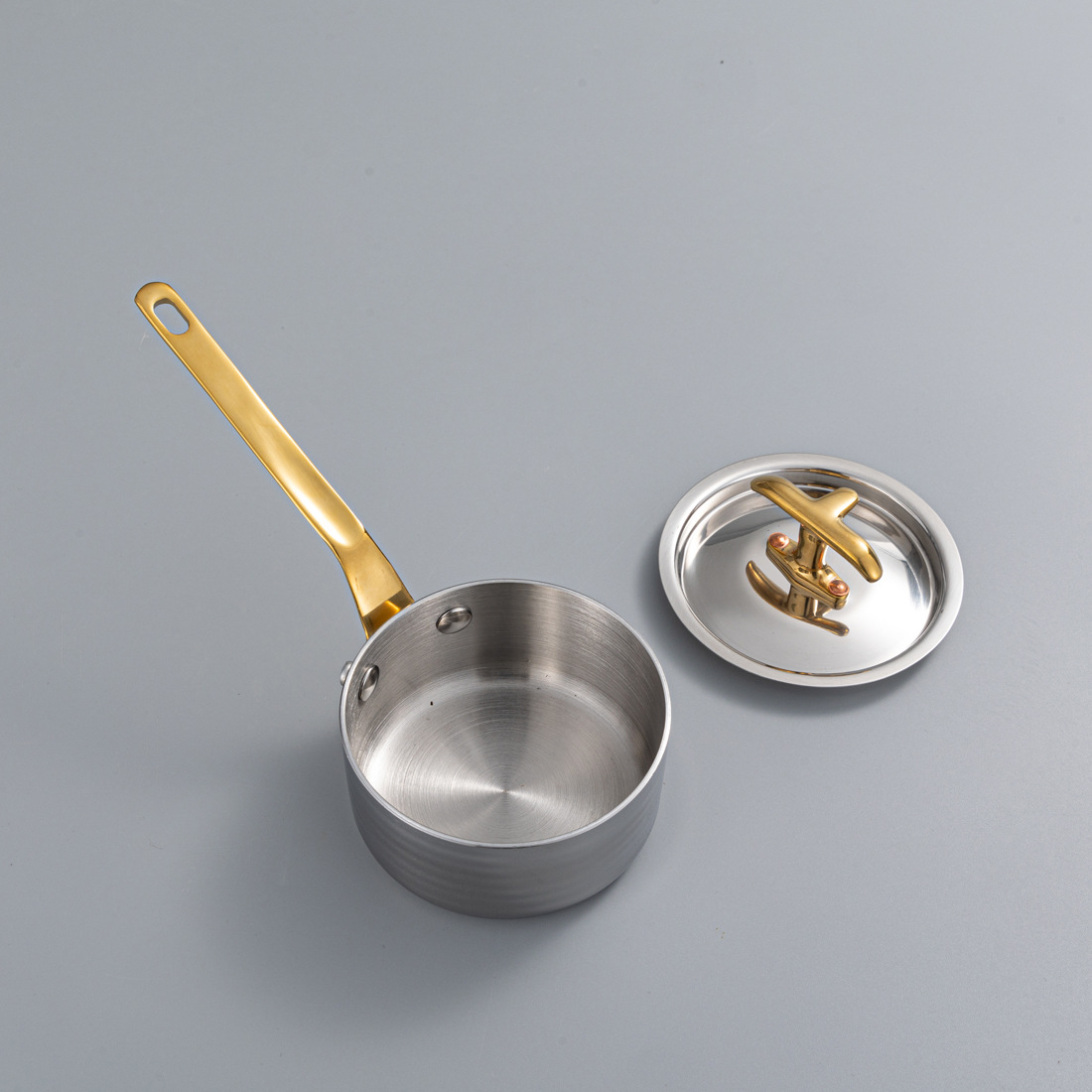 304 Stainless Steel Sauce Pot Three-layer Steel Western Restaurant Steak Sauce Pot Mini Small Western-style Single-handle Cooking Pot With Lid