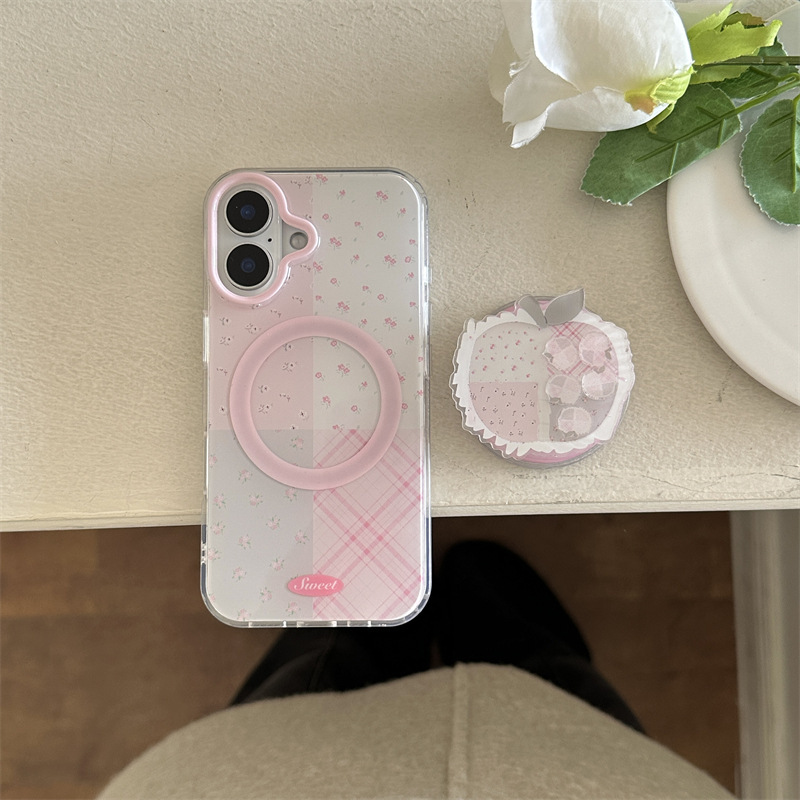 Chica coreana a cuadros pequeña floral adecuada para Apple 15/16 nicho 14pro funda para teléfono móvil 16ProMax femenino 15PM