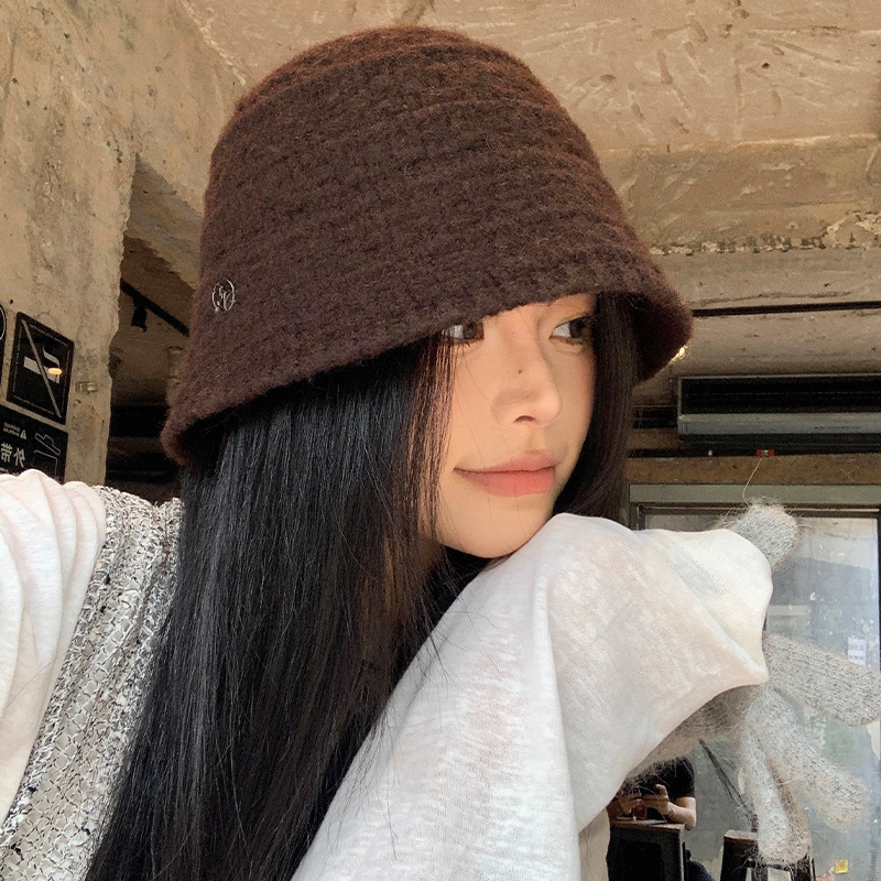 针织渔夫帽女秋冬季韩版百搭水桶帽日系复古大头围显脸小毛线帽子|undefined